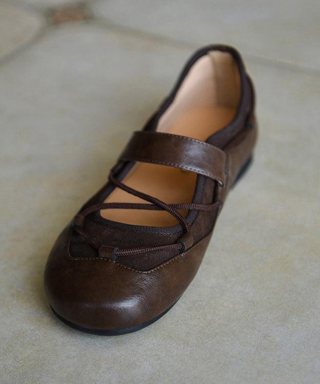 Retro Cross Strap Flat Shoes For Women Chocolate Sheepskin