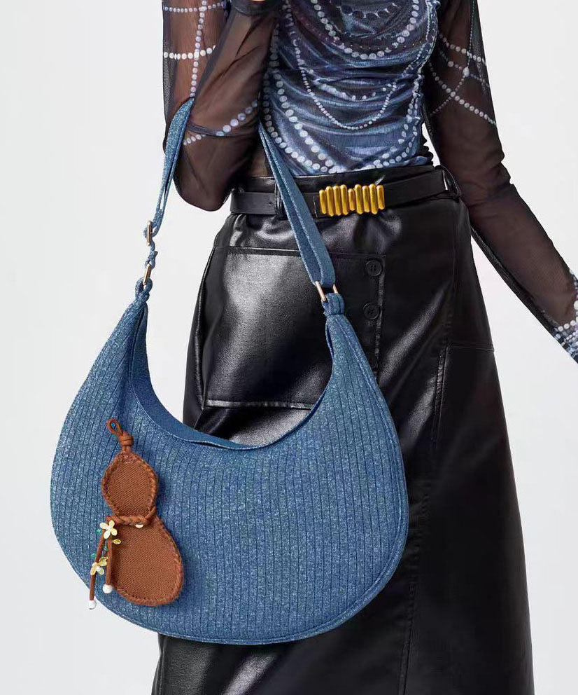 Retro Denim Blue Solid Durable Pendant Cotton Hobo Bag