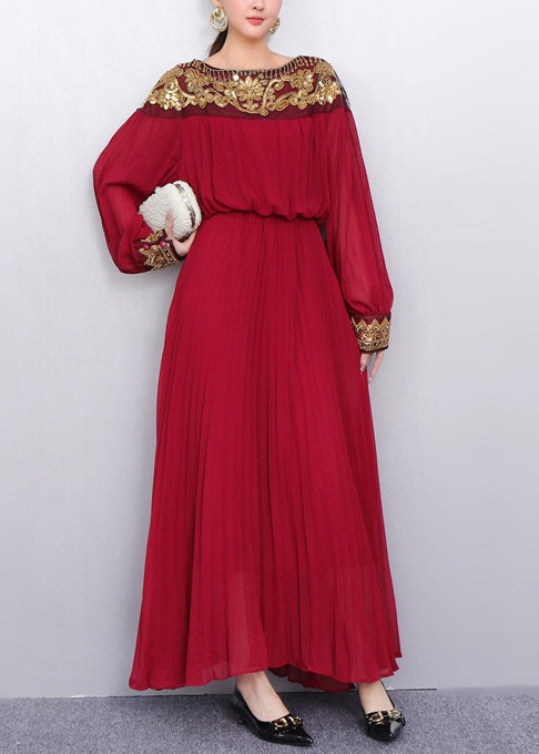 Retro Elegance Mulberry Sequins Embroidered Haute Couture Dinner Dress