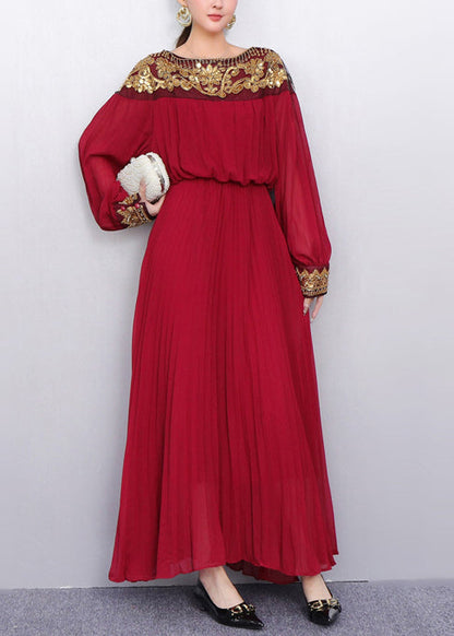 Retro Elegance Mulberry Sequins Embroidered Haute Couture Dinner Dress