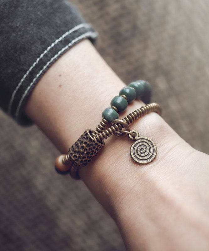 Retro Ethnic Style Green Bodhi Double-Layer Unisex Bracelet