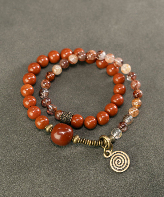 Retro Ethnic Style Redstone Crystal Double Circle Bead Bracelet