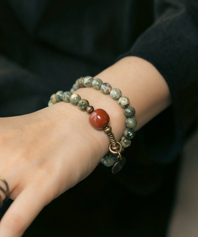 Retro Ethnic Style Redstone Crystal Double Circle Bead Bracelet