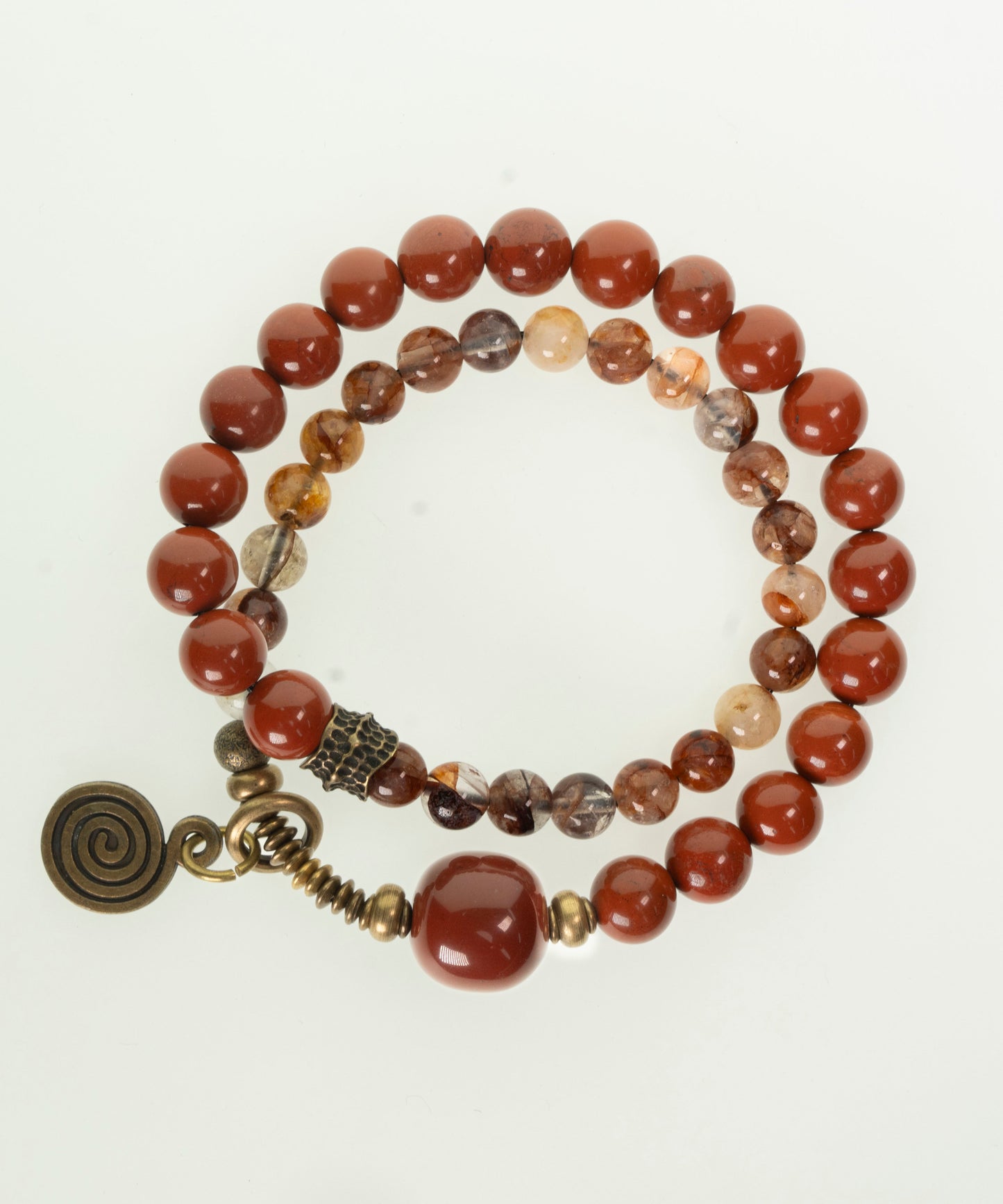 Retro Ethnic Style Redstone Crystal Double Circle Bead Bracelet
