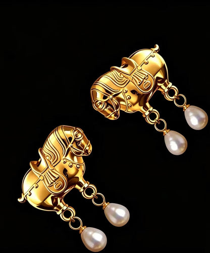 Retro Gold Alloy Imitation Pearl Pony Stud Earrings