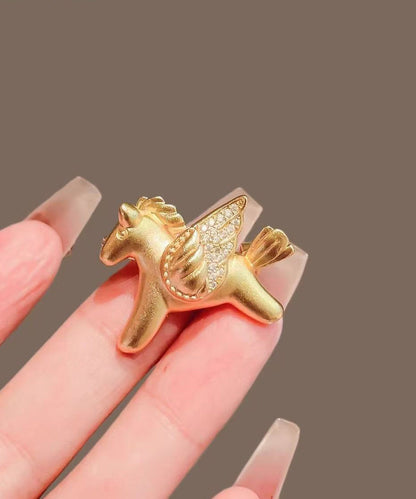 Retro Gold Zircon Alloy Pegasus Lapel Pin Brooches