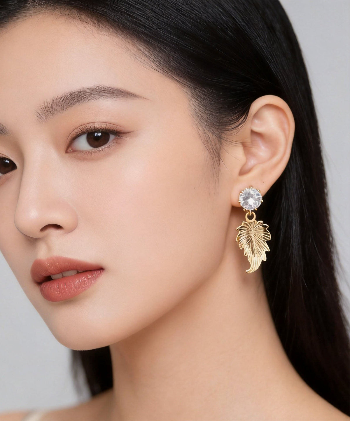 Retro Golden Leaves Zircon Metal Drop Earrings