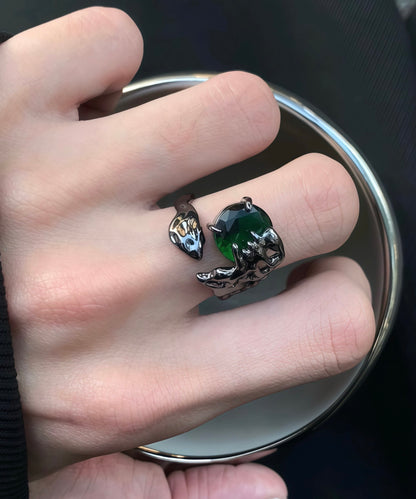 Retro Green Alloy Gem Stone Open Rings
