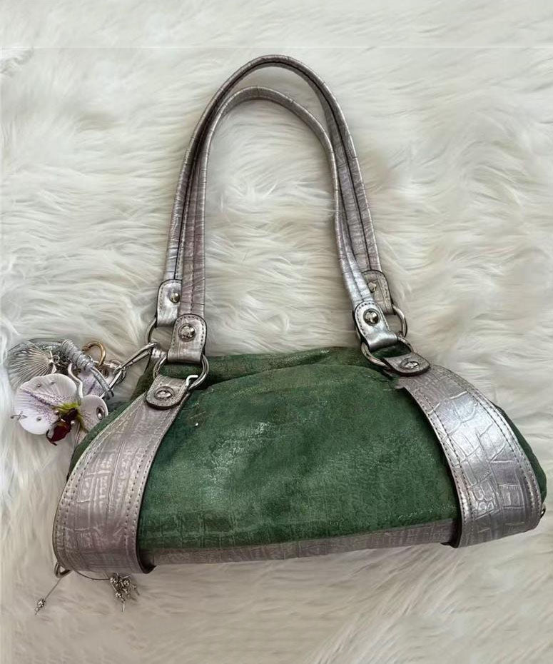Retro Green Patchwork Faux Leather Shoulder Bag