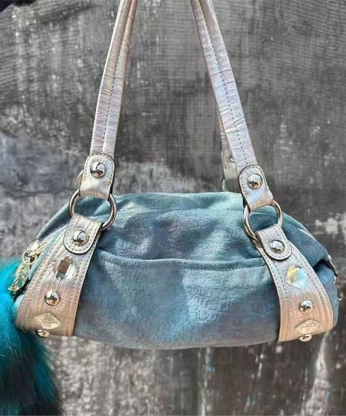 Retro Green Patchwork Faux Leather Shoulder Bag