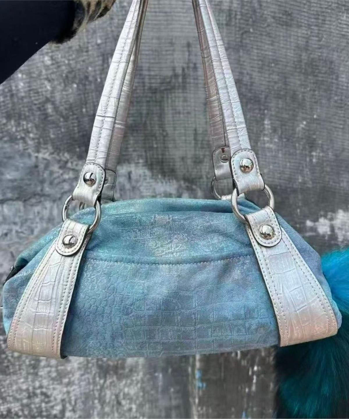 Retro Green Patchwork Faux Leather Shoulder Bag