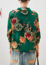 Load image into Gallery viewer, Retro Green Print Chinese Button Cotton Top Fall