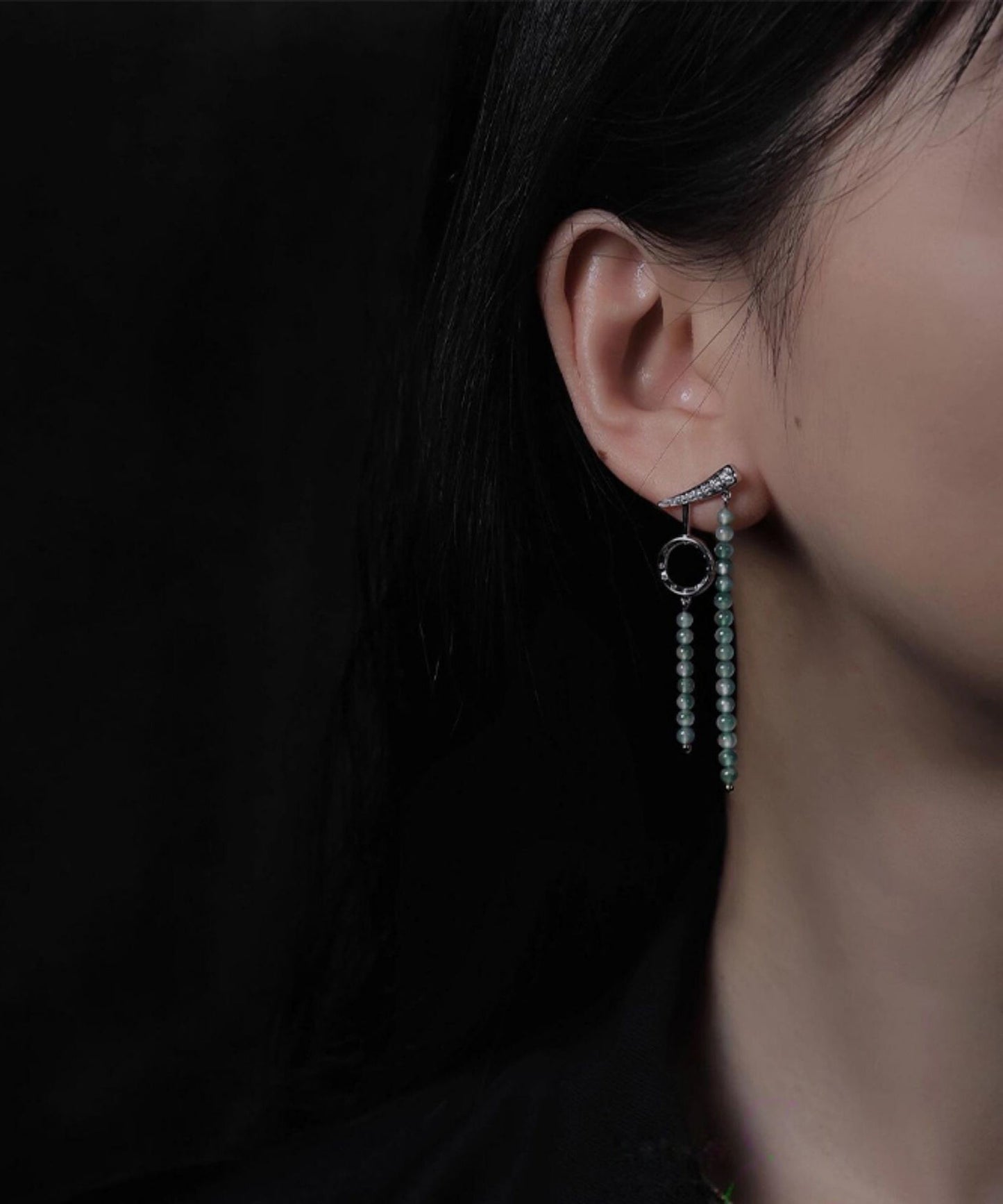 Retro Green Stainless Steel Asymmetrical Beading Drop Earrings