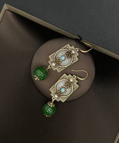 Retro Green Stergild Silver Turquoise Tassel Drop Earrings