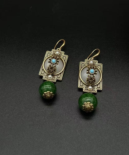 Retro Green Stergild Silver Turquoise Tassel Drop Earrings
