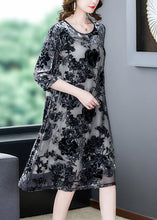 Load image into Gallery viewer, Retro Grey O-Neck Embroidered Hollow Out Party Long Dress Summer