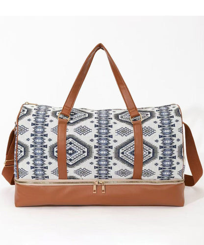 Retro Khaki Print Patchwork Large Capacity Faux Leather Weekender Handbag