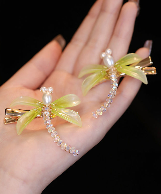 Retro Light Green Acrylic Dragonfly Beading A Pair Hairpin
