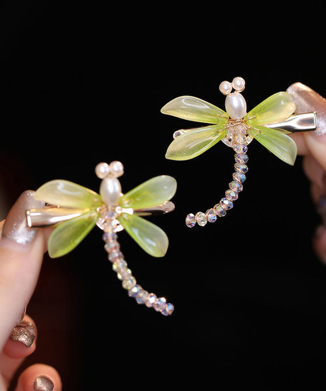 Retro Light Green Acrylic Dragonfly Beading A Pair Hairpin