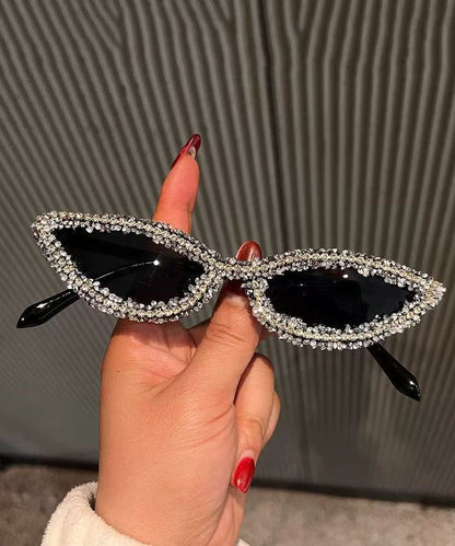Retro Luxury Red Narrow Edged Cat Eye Sunglasses Heavy Craftsmanship Zircon