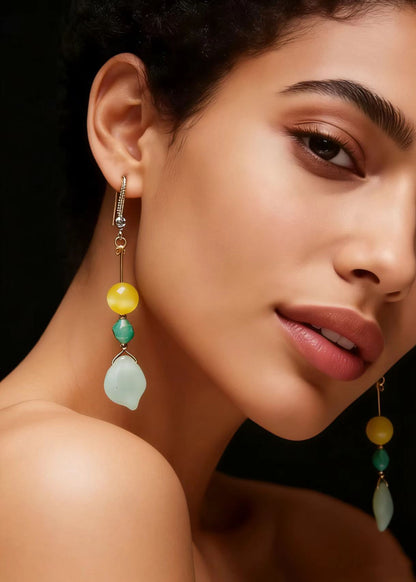 Retro Naturally Jade And Beeswax Drop Earrings