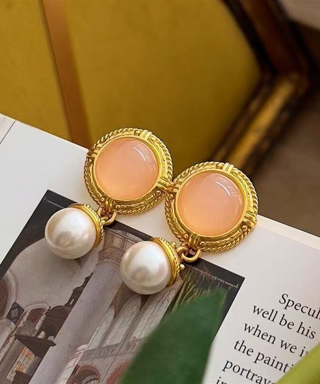 Retro Nude Pink Pearl Alloy Silver Needle Round Drop Earrings