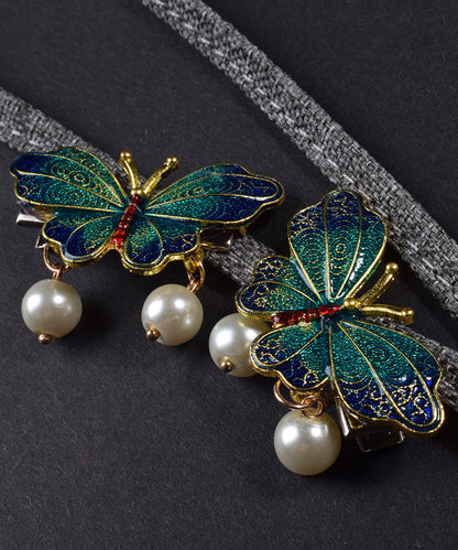 Retro Orange Ancient Gold Butterfly Pearl Tassel A Pair Hairpin