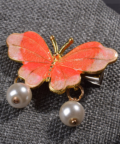 Retro Orange Ancient Gold Butterfly Pearl Tassel A Pair Hairpin