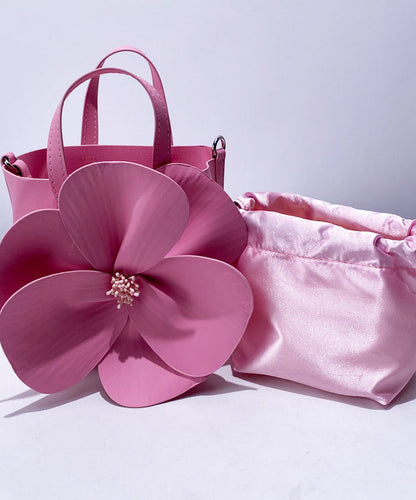 Retro Pink 3D Flower Decorated Faux Leather Evening Bag