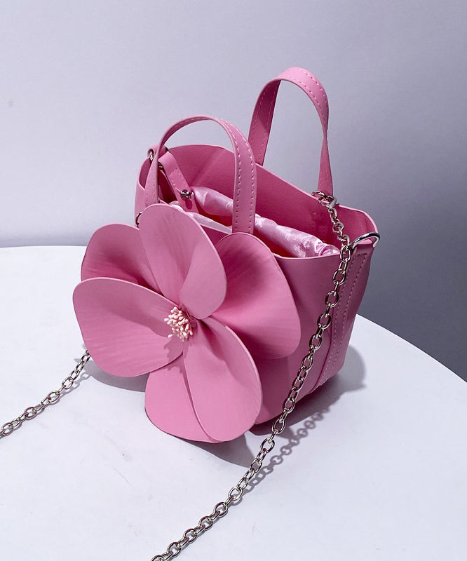 Retro Pink 3D Flower Decorated Faux Leather Evening Bag