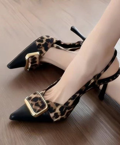 Retro Pointed Toe Stiletto Sandals Brown Leopard Faux Leather