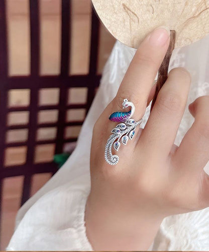 Retro Purple Copper Hollow Out Enamel Phoenix Open Rings