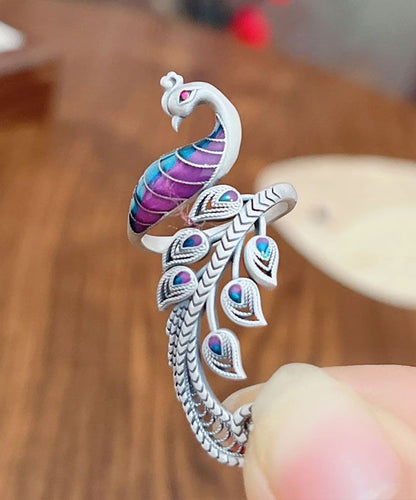 Retro Purple Copper Hollow Out Enamel Phoenix Open Rings