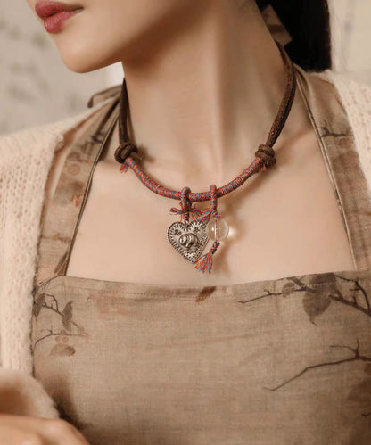 Retro Red 925 Silver Weave Elephant Love Pendant Necklace