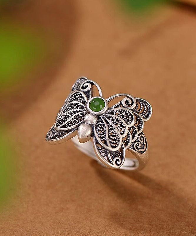 Retro Red Sterling Silver Agate Butterfly Hollow Out Rings