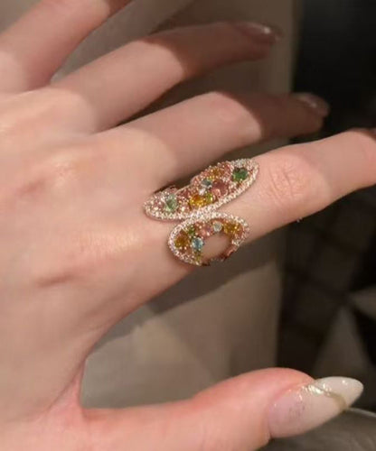 Retro Rose Gold Alloy Zircon Butterfly Open Rings