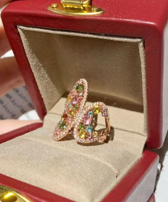 Retro Rose Gold Alloy Zircon Butterfly Open Rings