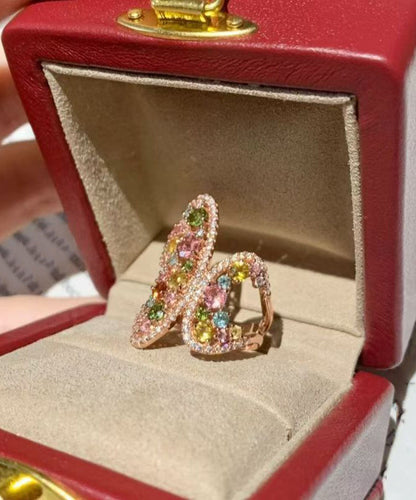Retro Rose Gold Alloy Zircon Butterfly Open Rings