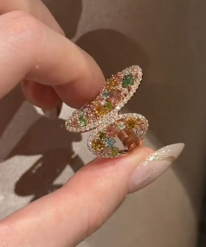 Retro Rose Gold Alloy Zircon Butterfly Open Rings