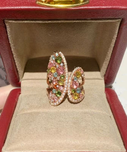 Retro Rose Gold Alloy Zircon Butterfly Open Rings