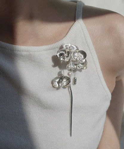 Retro Silk Alloy Phalaenopsis Pearl Brooches