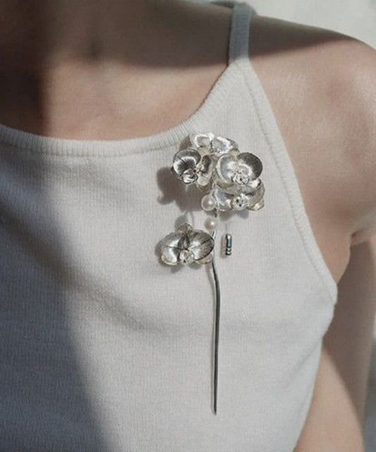 Retro Silk Alloy Phalaenopsis Pearl Brooches