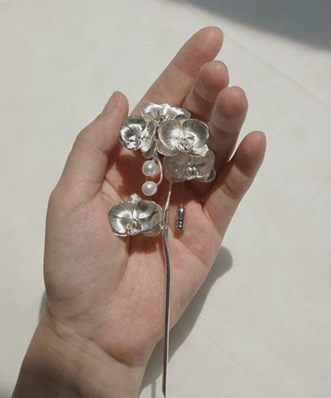 Retro Silk Alloy Phalaenopsis Pearl Brooches