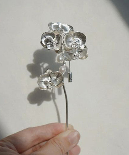 Retro Silk Alloy Phalaenopsis Pearl Brooches