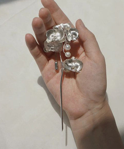 Retro Silk Alloy Phalaenopsis Pearl Brooches