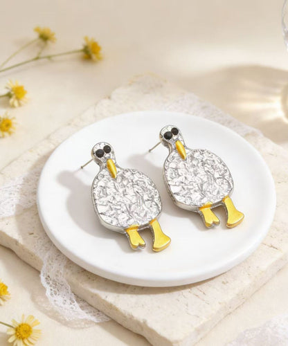 Retro Silk Alloy Textured Cute Cartoon Duck Stud Earrings