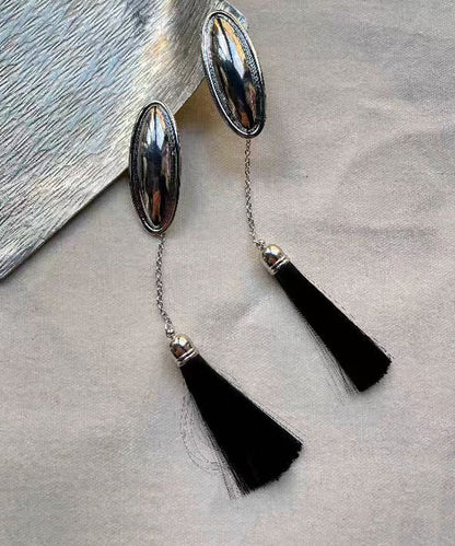 Retro Silk Mirror Silver Plated Silver Needle Long Chain Tassel Drop Earrings