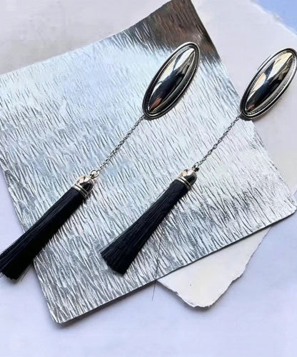 Retro Silk Mirror Silver Plated Silver Needle Long Chain Tassel Drop Earrings