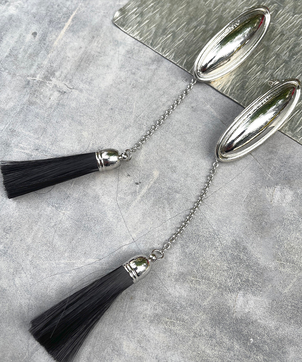 Retro Silk Mirror Silver Plated Silver Needle Long Chain Tassel Drop Earrings