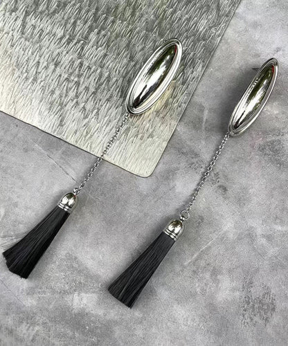 Retro Silk Mirror Silver Plated Silver Needle Long Chain Tassel Drop Earrings
